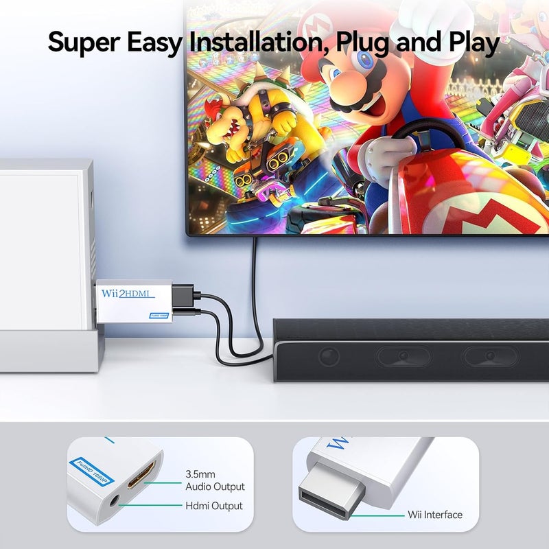 GANA Wii to hdmi Converter, wii to hdmi Adapter, 1080p 720p Connector Output Video & 3.5mm Audio - Supports All Wii Display Modes (wii to hdmi White) - Image 2